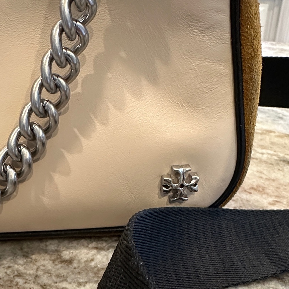 Tory Burch 151 Mercer Small Crescent Bag β Colorblock Leather + Suede - Picture 5 of 14